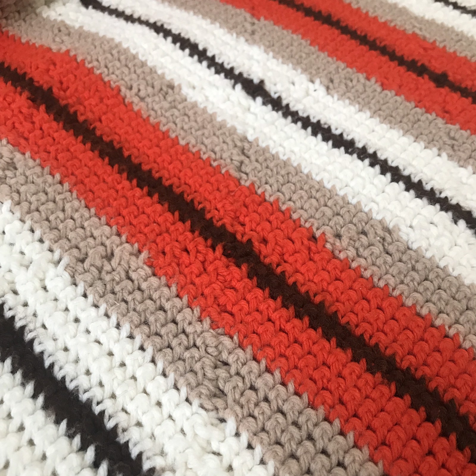 Vintage Hand Crocheted Granny Afghan Blanket Throw Brown Orange White