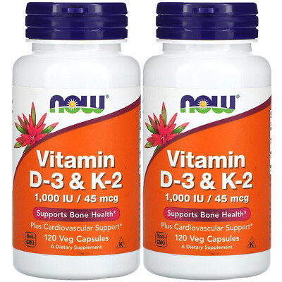 Now Foods Витамины D-3 и K-2, 120 растительных капсул, 2 упаковки