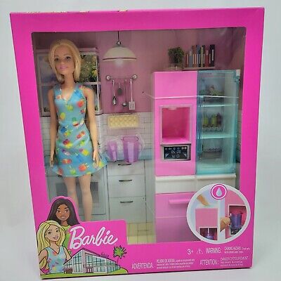 Barbie Doll and KITCHEN furniture Set w/ Working Water Dispenser & 3 Accessories