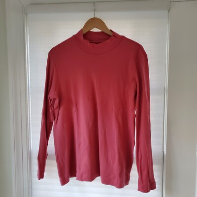 Orvis Pima Cotton Pink Mock Neck Long Sleeve Shirt Size Large