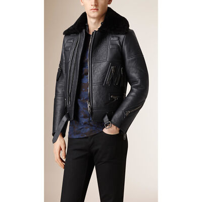 キラー BURBERRY PRORSUM 2015AW ボア付きPコート BURBERRY PRORSUM FW 2010 Size 38 Blue Black Lamb Leather