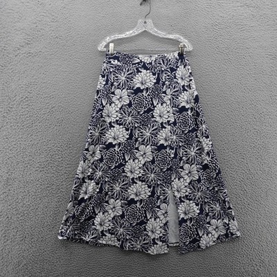 Talbots Floral A Line Skirt Small Petite Navy White Cotton Blend Women Summer