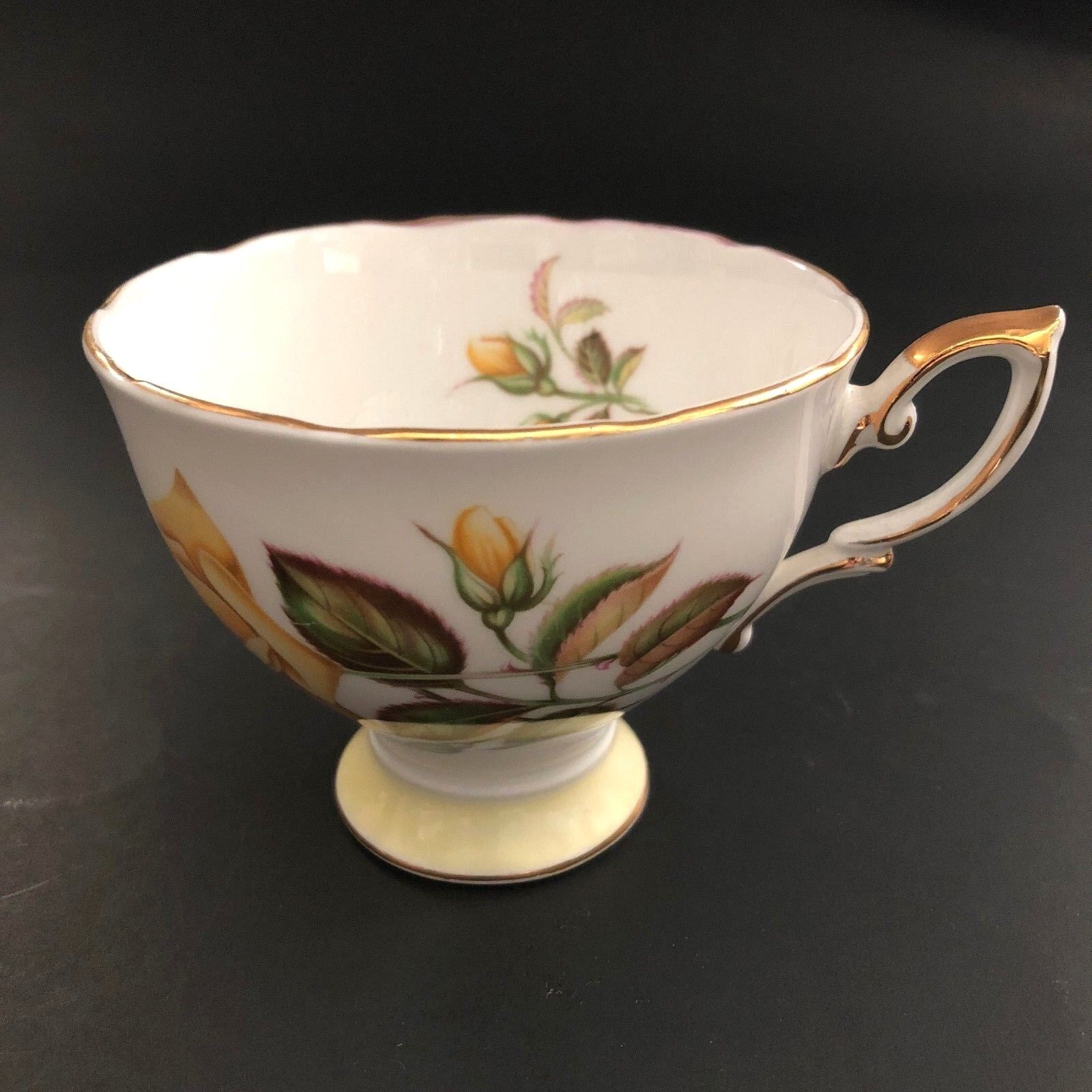 Sunset by Royal Standard Footed Tea Cup Gold Rim Yellow Rose I...