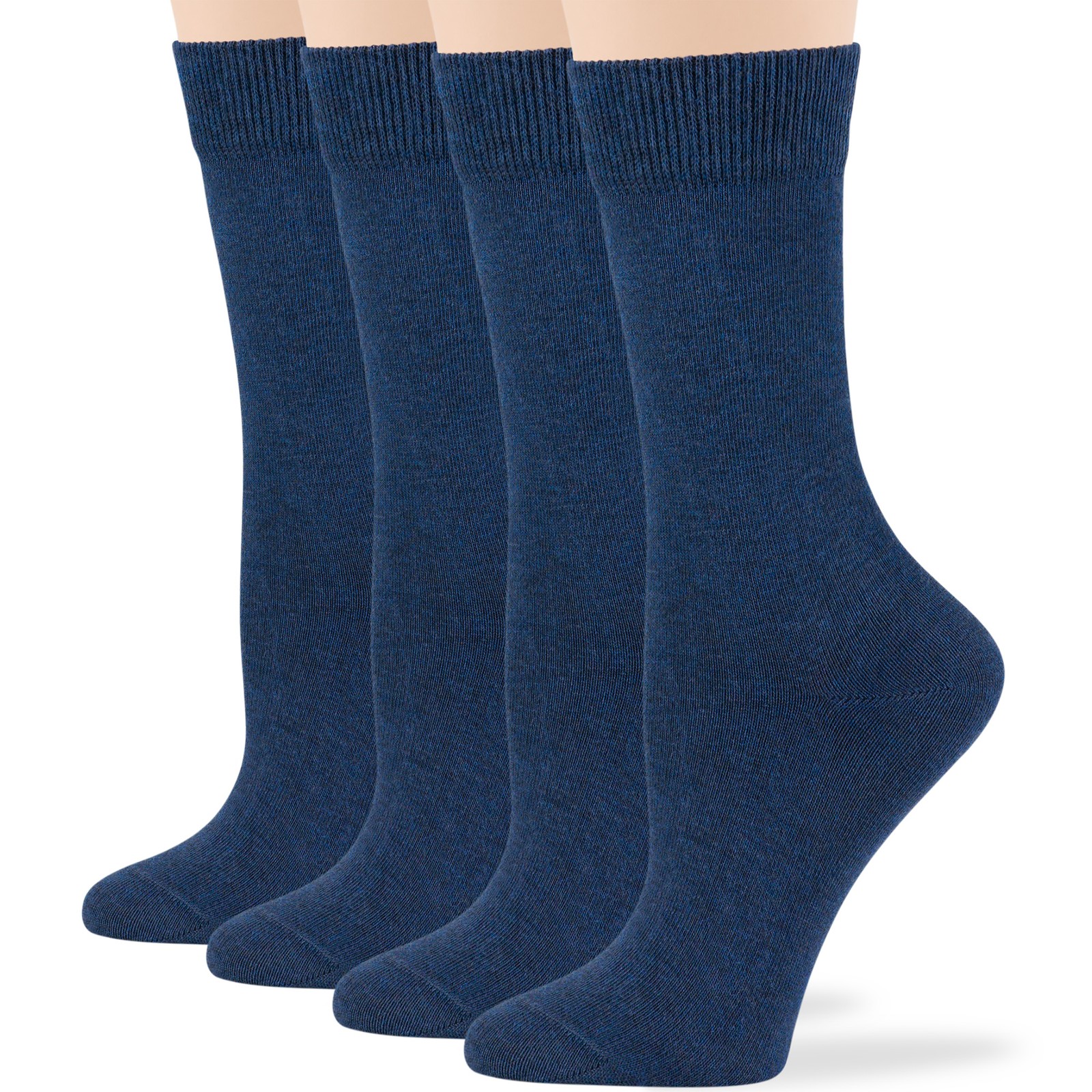 Women's Cotton 4 Pack Solid Dress Business Crew Cozy Sock Medium 9-11 Light Navy - Picture 1 of 7