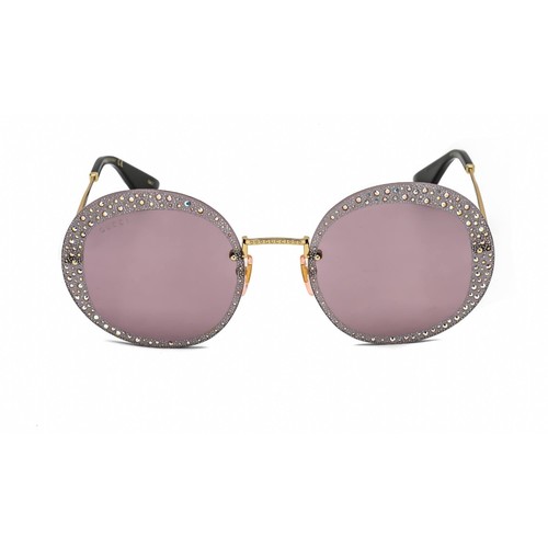 Pre-owned Gucci Women's Sunglasses Gold Round Metal Rimless Frame Violet Lens Gg0899s 001 In Purple