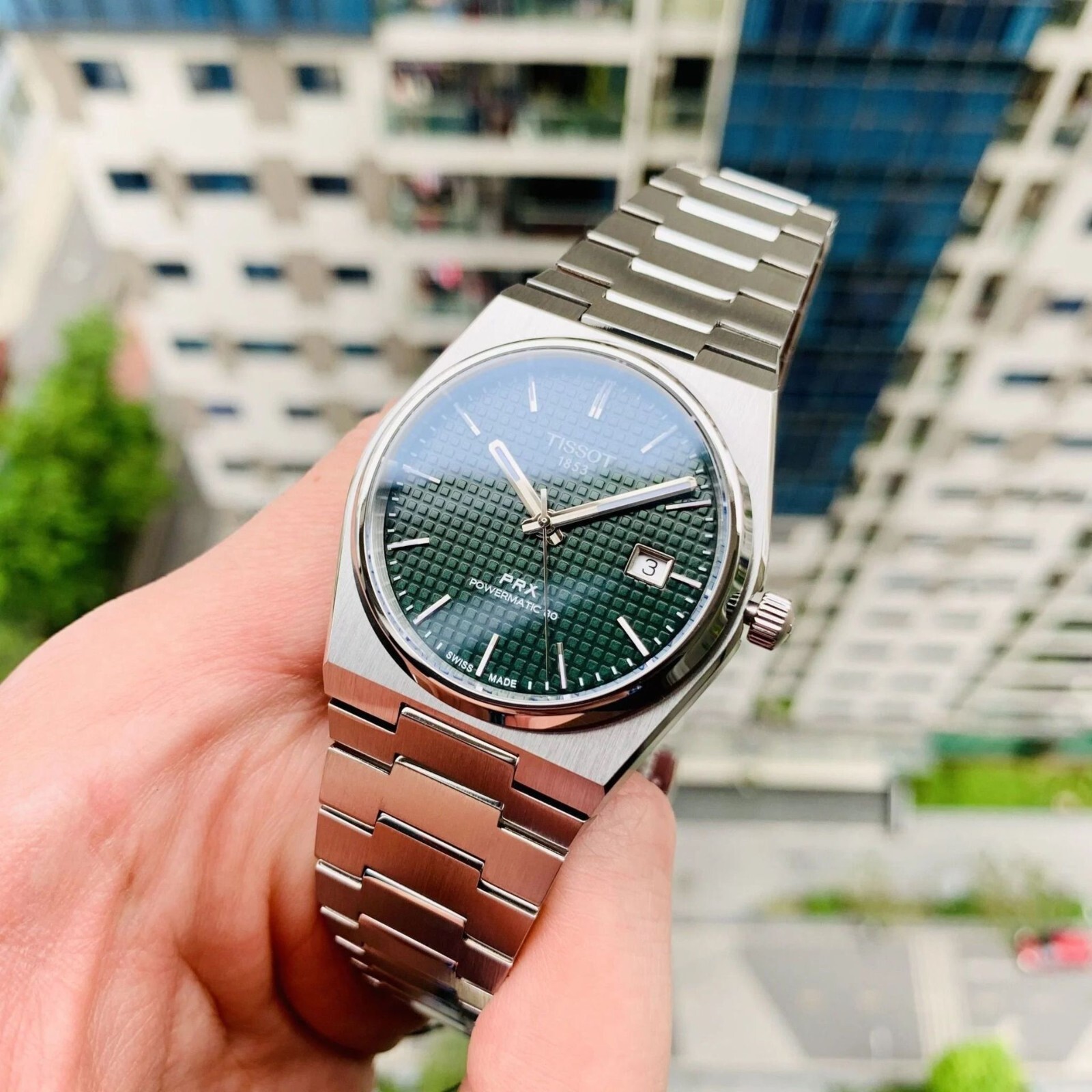 Pre-owned Tissot T137.407.11.091.00 Prx Powermatic 80 T-classic Green Automatic Men Watch