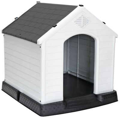 PP Material Dog House with Higher Floor Design for Weather Protection, Gray Roof