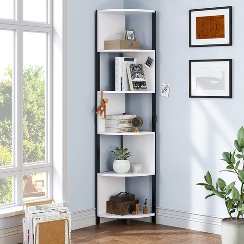 6-Tier Corner Shelf Modern Freestanding Zigzag Corner Bookshelf for Living Room