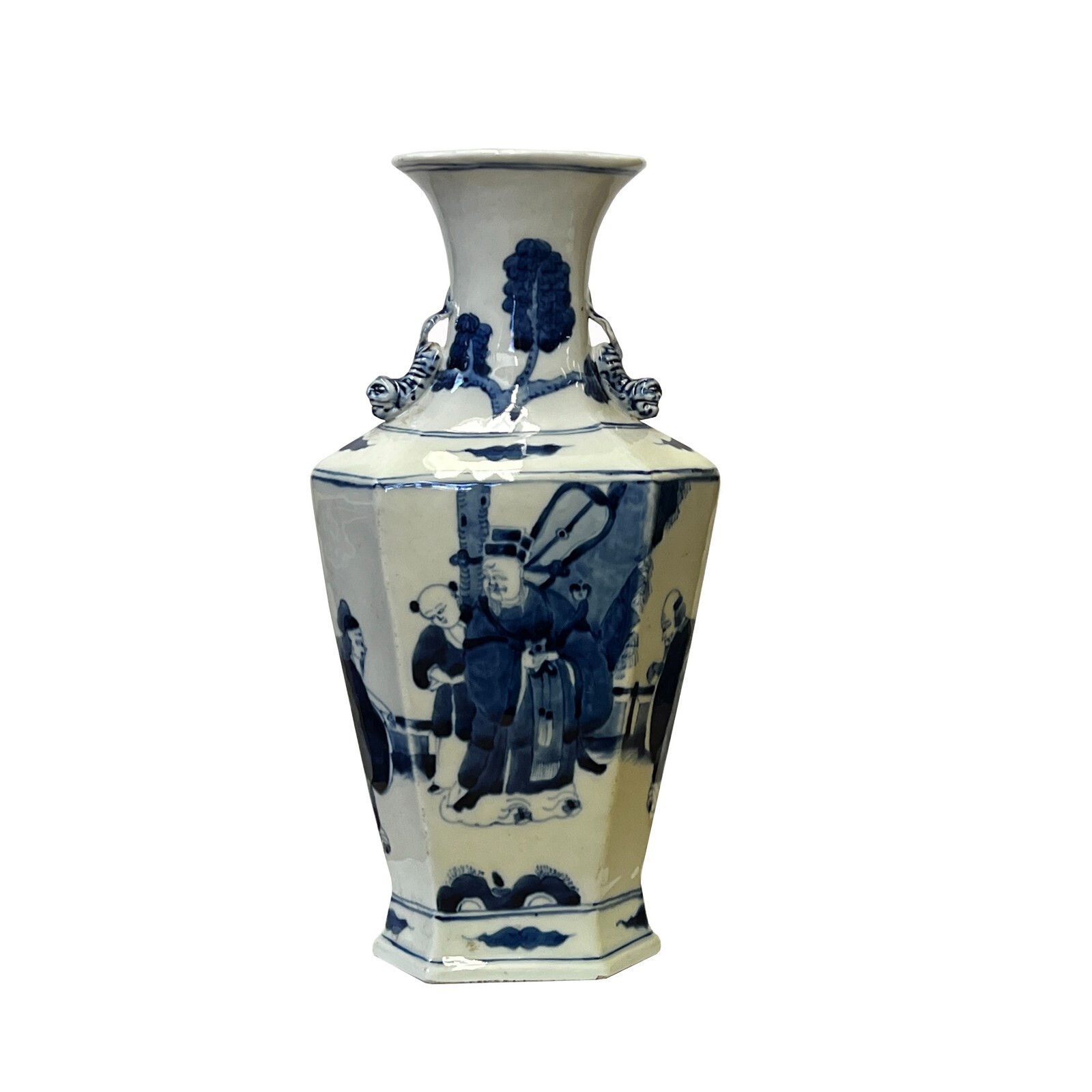 Chinese Blue White Porcelain Rhomboid Hexagon Scenery Vase ws3006S Chinese Blue White Porcelain Rhomboid Hexagon Scenery Vase ws3006S
