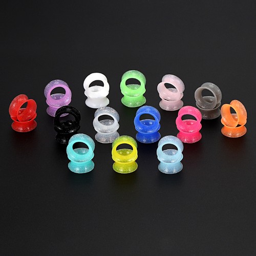 ULTRA THIN EAR SKINS TUNNELS-Gold Glitter Silicone Ear Gauge-Soft Ear plugs-PAIR