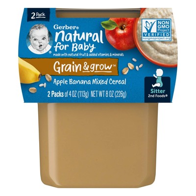 Natural for Baby, Grain & Grow, 2nd Foods, Apple Banana Mixed Cereal, 2 Pack, 4