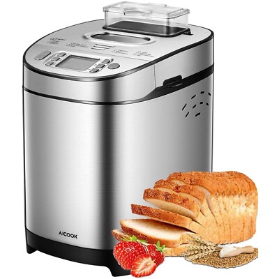 AICOOK Bread Maker, 2LB Stainless Steel Bread Machine with Gluten-Free Setting,