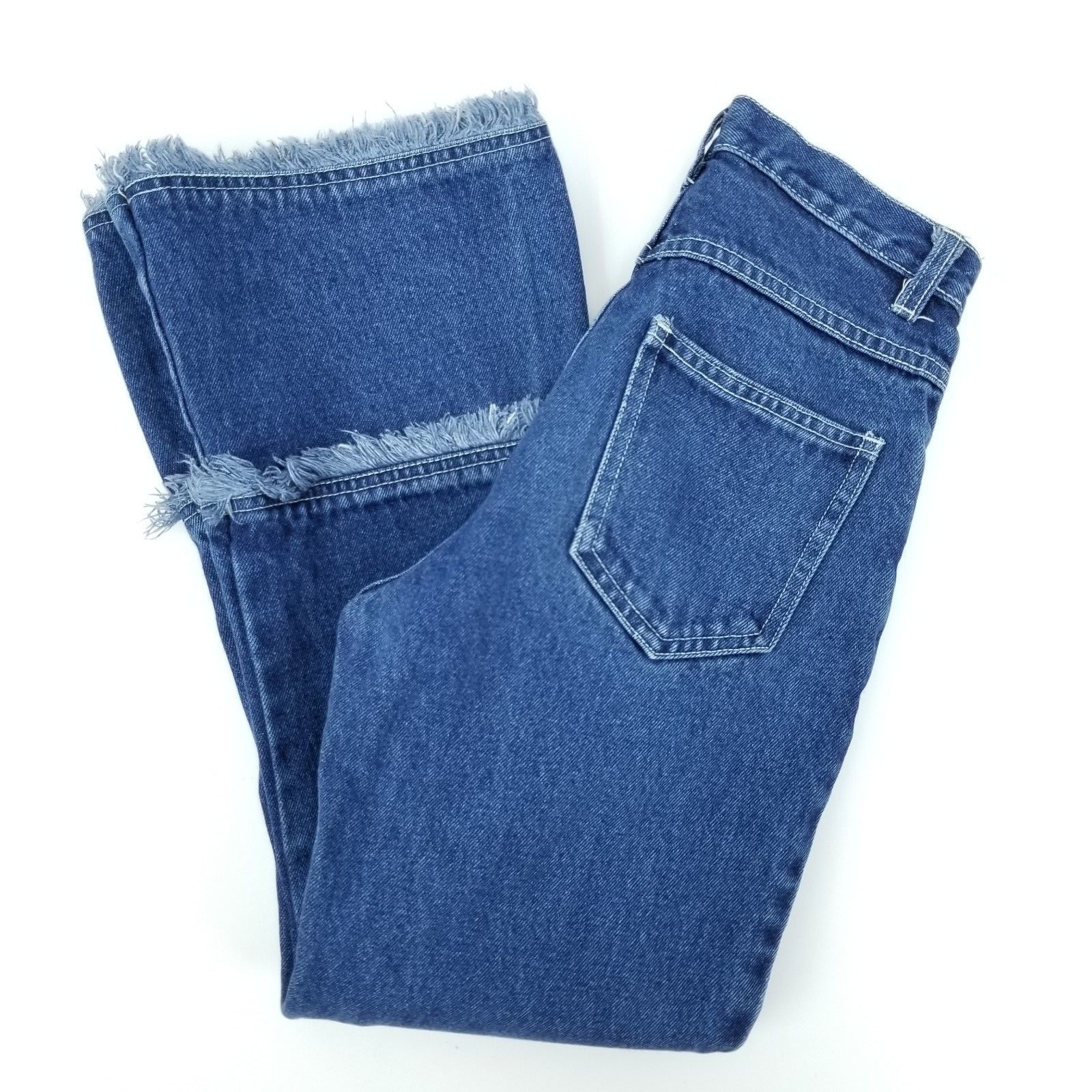 Ultra Pink Kids Girls 10 Tiered Fringe 100% Cotton Denim Jeans Raw Fringed Edge