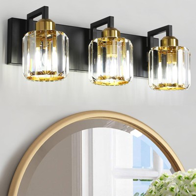WILON Bathroom Vanity Light Fixtures, Modern Crystal 3 Light Vanity Light Bla...