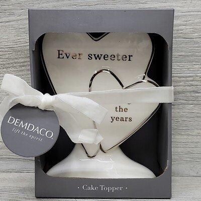 Ever Sweeter Through the Years Ceramic Heart Wedding Anniversary Cake Topper