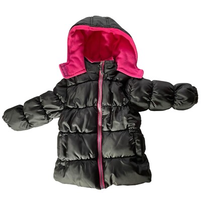 Pink Platinum Girls Winter Coat Puffer Jacket Hooded Black/Pink 4T