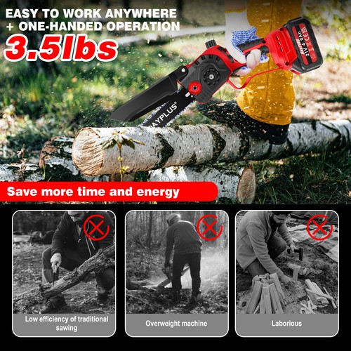 4-8" Cordless Chainsaw Brushless Electric Handheld Chain Saw w/Battery & Charger