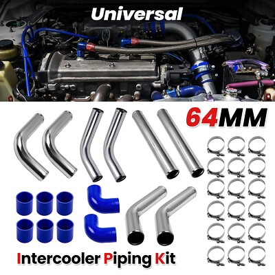 Universal DIY 8PC 2.5 Inch Turbo Intercooler Piping Pipe Kit Blue Silicone Hoses