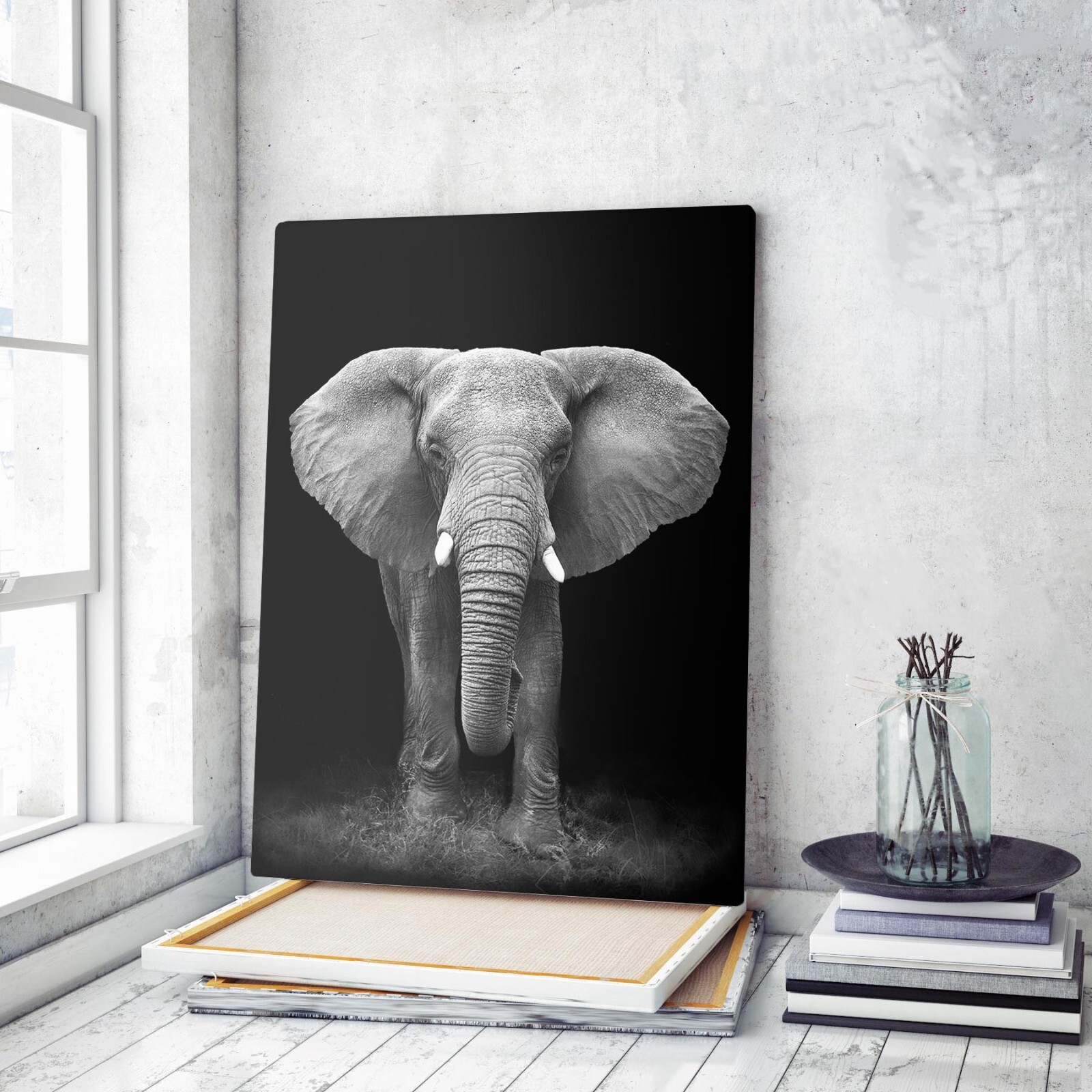 【 L出品 】 50×40cm size art Elephant Black & White Jungle Animal Africa Canvas Wall Art Print