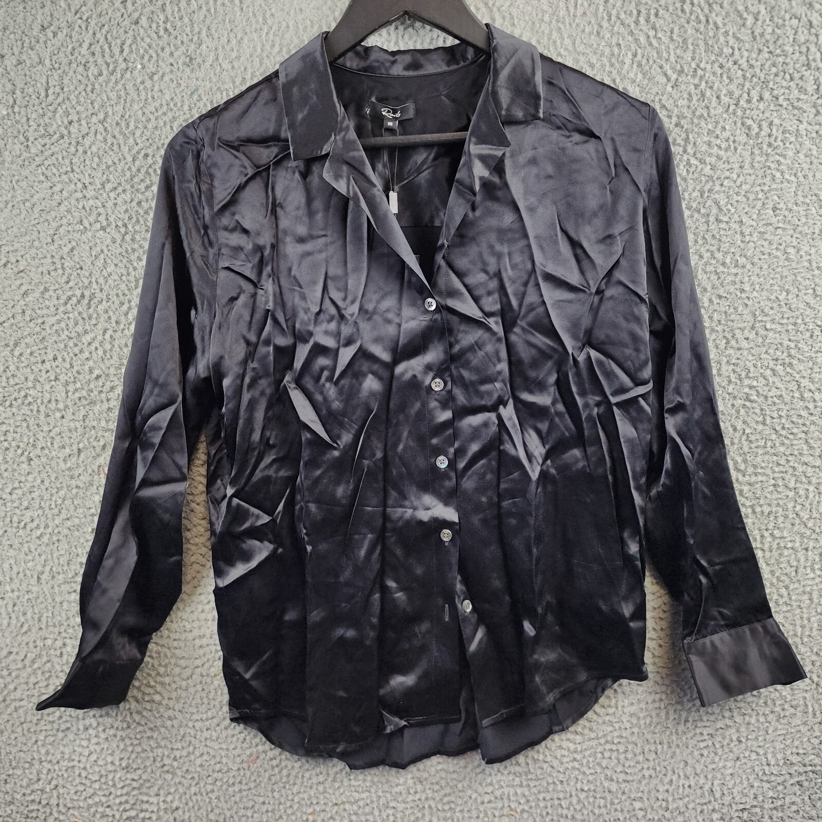 Rails Nami Button Up Blouse Women's XS Black Solid Notch Collar Long Sleeve - Picture 2 of 15