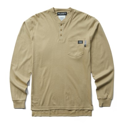 Росомаха Мужчины FR с длинным рукавом Henley Khaki S Henley Рубашки Хлопок