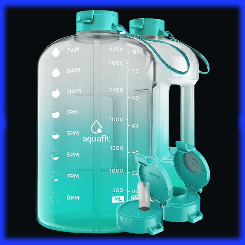 Time Marker Motivational Drinking Water Bottle w Straw Large