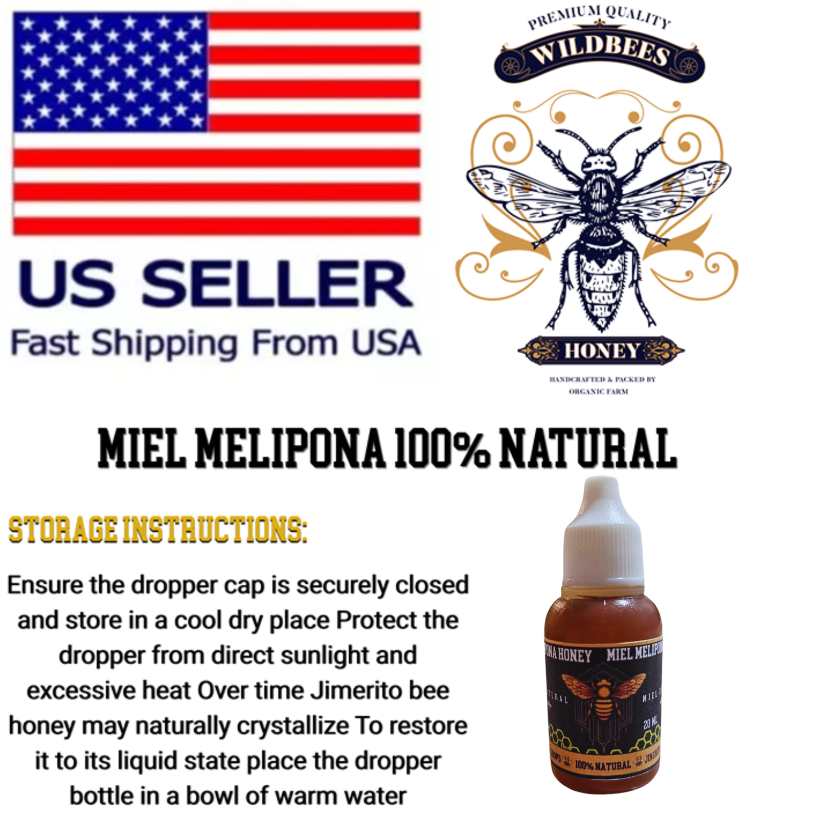 JIMERITO HONEY, MIEL MELIPONA GOTAS, 20ML,100% PURE ORIGINAL HONEY FROM MEXICO!