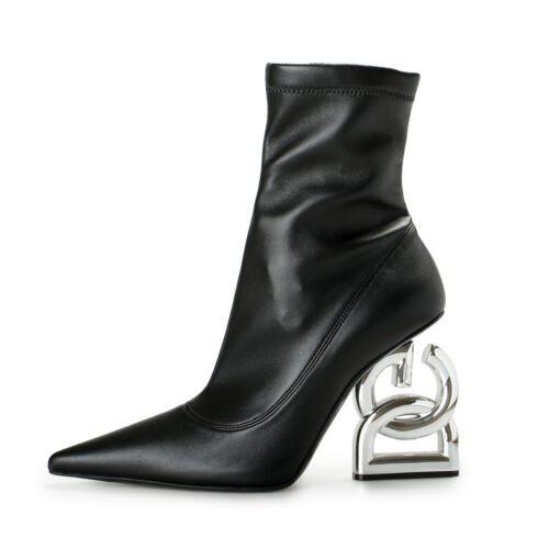 Pre-owned Dolce & Gabbana Women's "lollo Pop" Black Logo High Heel Boots Shoes