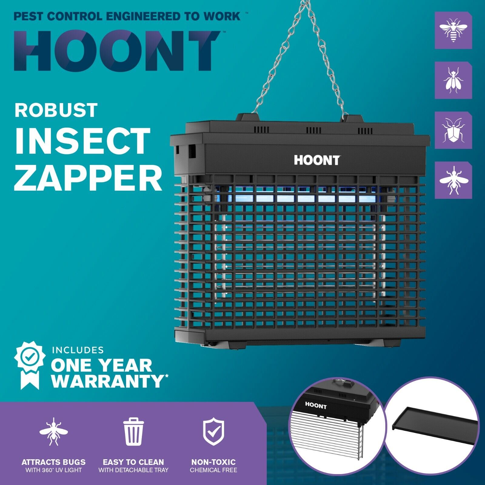 Hoont Robust Electric Indoor/Outdoor Bug Fly Zapper Catcher 