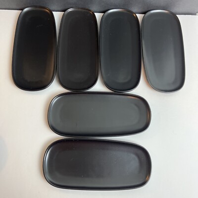 Set of 6 ALESSI for Delta Long Oval Asian Plates Black Dessert Bread 044207703
