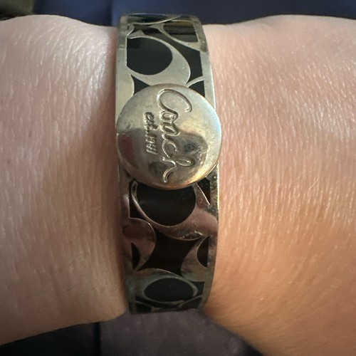 COACH BLACK ENAMEL MONOGRAM SILVER TONE BANGLE BRACELET | eBay