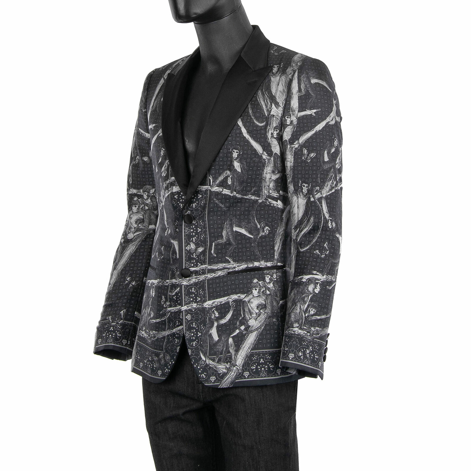 Pre-owned Dolce & Gabbana Sicilia Monkey Monkeys Print Silk Blazer Jacket Gray Xs S 07584