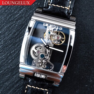 Mens Silver Chrome Manual Mechanical Watch Black Snake Skin Leather Strap