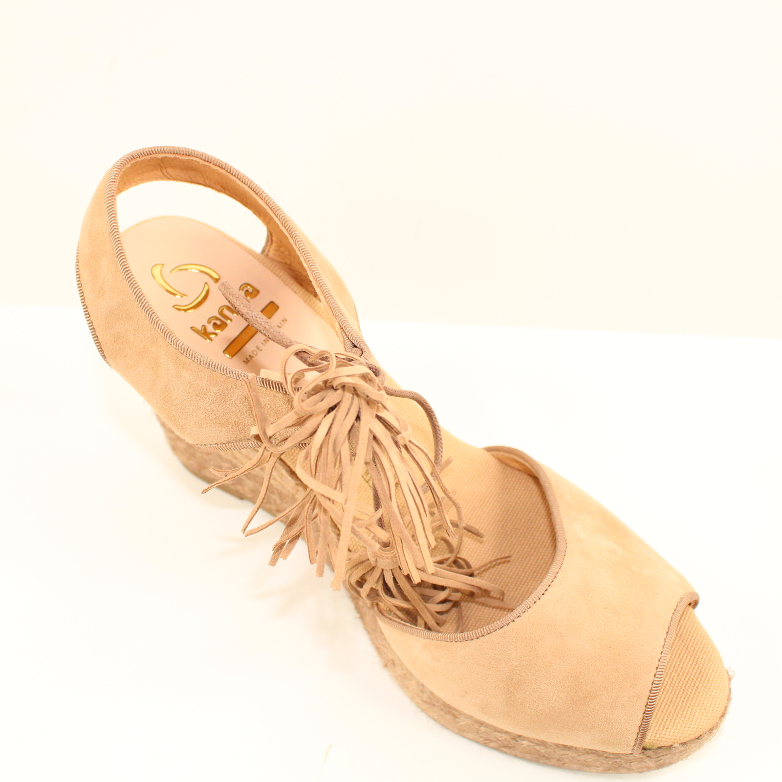 Kanna KV7140 Women's Size 10 M Ante Taupe Suede Wedge Lace Up Peep Toe Sandals - Picture 5 of 6