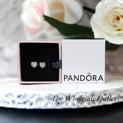 New Authentic Pandora Elevated Heart Stud Earrings 298427C01 w/ Gift Box