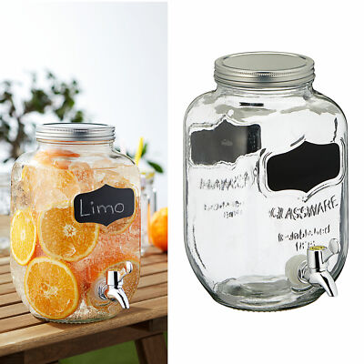 Getränkespender mit Zapfhahn Deckel 3,5L Retro Glas Wasser Limonade Saftspender