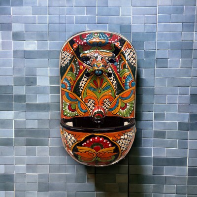 Authentic Handmade Talavera Wall Fountain | Mexican Art Decor (21 x13'')