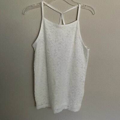 Girl s Abercrombie Kids Size 15/16 White Floral Mesh Overlay Racerback Tank Top