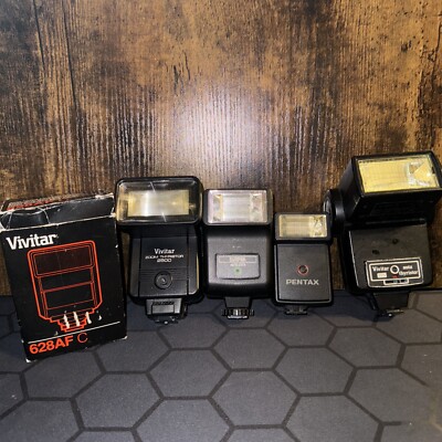 Camera Flash Lot of 5 Vivitar, Sunpak, Pentax
