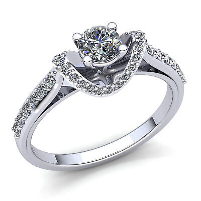 Pre-owned Jewelwesell 1ct Round Cut Diamond Ladies Curved Gallery Solitaire Engagement Ring 10k Gold