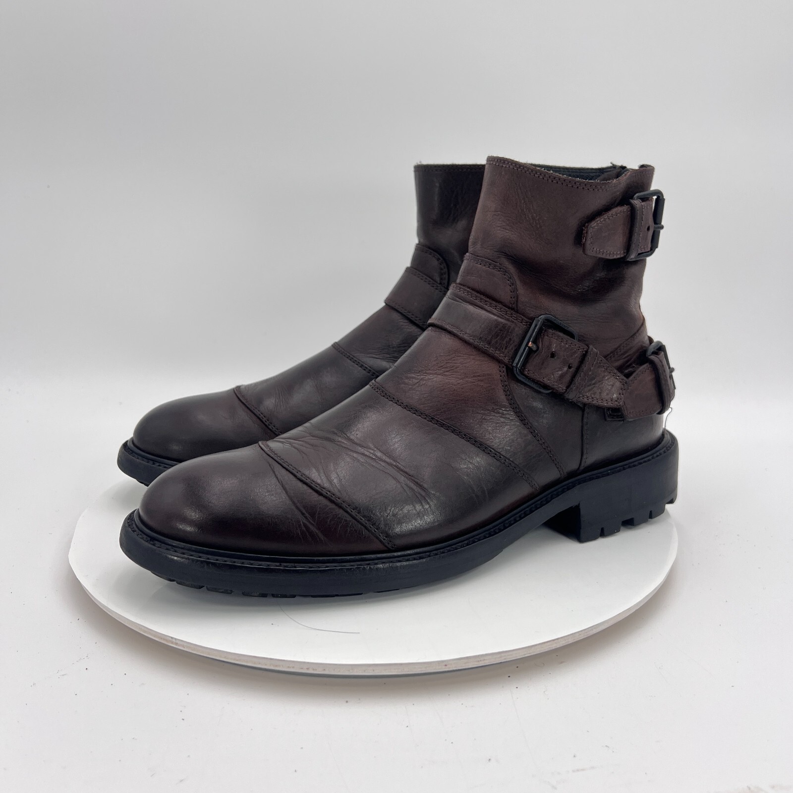 Belstaff Men Size EU 42 US 9 Dark Brown Leather Buckle Back Zip Biker Boot