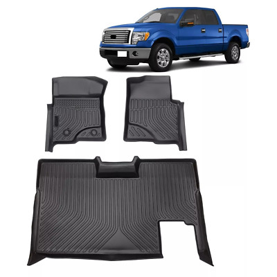 3pcs Floor Mats Cargo Liners for 2009-2014 Ford F-150 SuperCrew Cab All Weather
