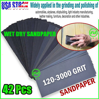 42pcs Sandpaper Sand Paper Sanding Sheets Assorted Auto Wet Dry Wood Car Metal