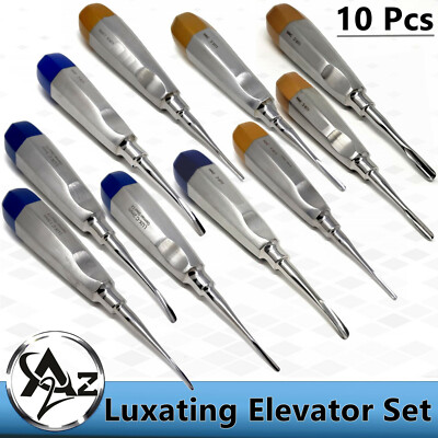 10 PCS Straight & Curved Dental Surgery Extraction Luxating Elevators 1.5mm-5mm