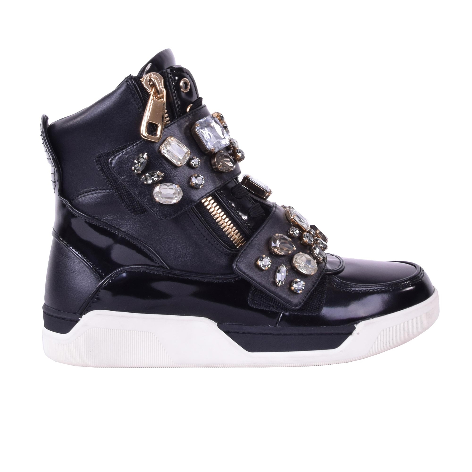 DOLCE & GABBANA Crystals HighTop Zip Sneakers Sneaker Shoes Black