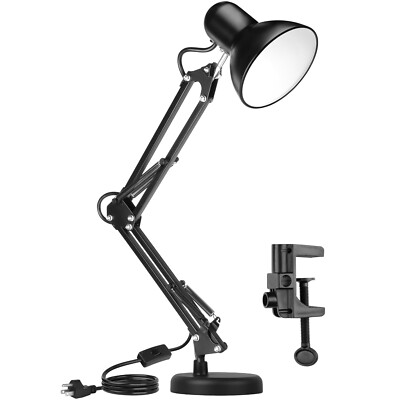 Metal Adjustable Swing Arm Desk Lamp, Eye-Caring Study Desk Lamps Black