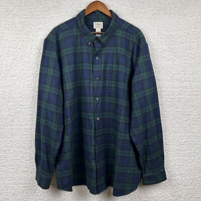 LL Bean Flannel Shirt Mens XXL Black Watch Scotch Plaid Regular Fit Long Sleeve