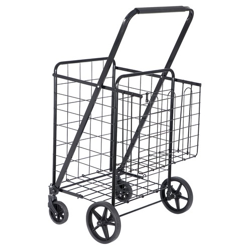 Folding Shopping Cart Utility Cart with Double Basket and Swivel Wheels 