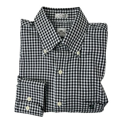 Peter Millar Nanoluxe Black & White Gingham Check Michigan State Button Down S