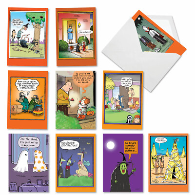 10 Funny Halloween Cards Assorted - Halloween Humor w/ 5x7'' Envelopes